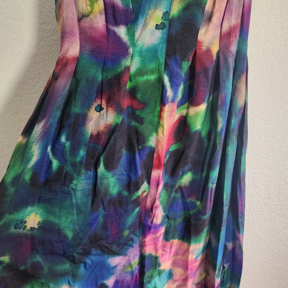 Anthropologie Printed V-Neck Pleated A-Line Watercolor Dress Size L - Picture 10 of 13
